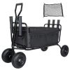 Fishing Cart Beach Cart Collapsible Wagon 9.85'' All-Terrain Wheels for Sand, Heavy Duty Garden Cart with Rod Holders
