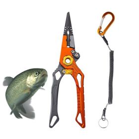 Multi-Functional Lure Pliers for Fish Handling Hook Removal Ring Opening (Color: Orange)