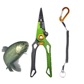 Multi-Functional Lure Pliers for Fish Handling Hook Removal Ring Opening (Color: Green)