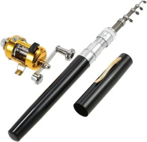 Mini Portable Pocket Fish Rod Pen Aluminum Alloy Fishing Rod Pole Reel Combosâ€¦ (Color: Black)