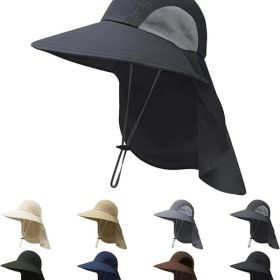 Sun Hats for Men Women with Neck Flap UPF 50+ UV Protection Wide Brim Bucket Hat Safari Hiking Fishing Hats (Color: Darkgray  lightweight)