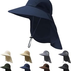 Sun Hats for Men Women with Neck Flap UPF 50+ UV Protection Wide Brim Bucket Hat Safari Hiking Fishing Hats (Color: Blue  Lightweight)