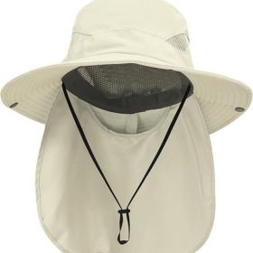 Sun Hats for Men Women with Neck Flap UPF 50+ UV Protection Wide Brim Bucket Hat Safari Hiking Fishing Hats (Color: Beige   neck Flap  Neck Flap)