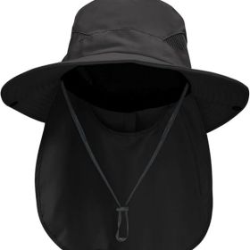 Sun Hats for Men Women with Neck Flap UPF 50+ UV Protection Wide Brim Bucket Hat Safari Hiking Fishing Hats (Color: Black   neck Flap  Neck Flap)