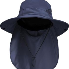 Sun Hats for Men Women with Neck Flap UPF 50+ UV Protection Wide Brim Bucket Hat Safari Hiking Fishing Hats (Color: Blue  neck Flap  Neck Flap)