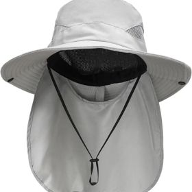Sun Hats for Men Women with Neck Flap UPF 50+ UV Protection Wide Brim Bucket Hat Safari Hiking Fishing Hats (Color: Lightgrey   neck Flap  Neck Flap)