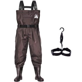 UPGRADE Fishing Waders for Men&Women with Boots Waterproof;  Nylon Chest Wader with PVC Boots & Hanger Brown (Color: Brown)